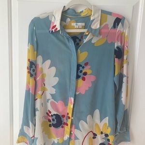 Boden Blue Floral Silk Blouse